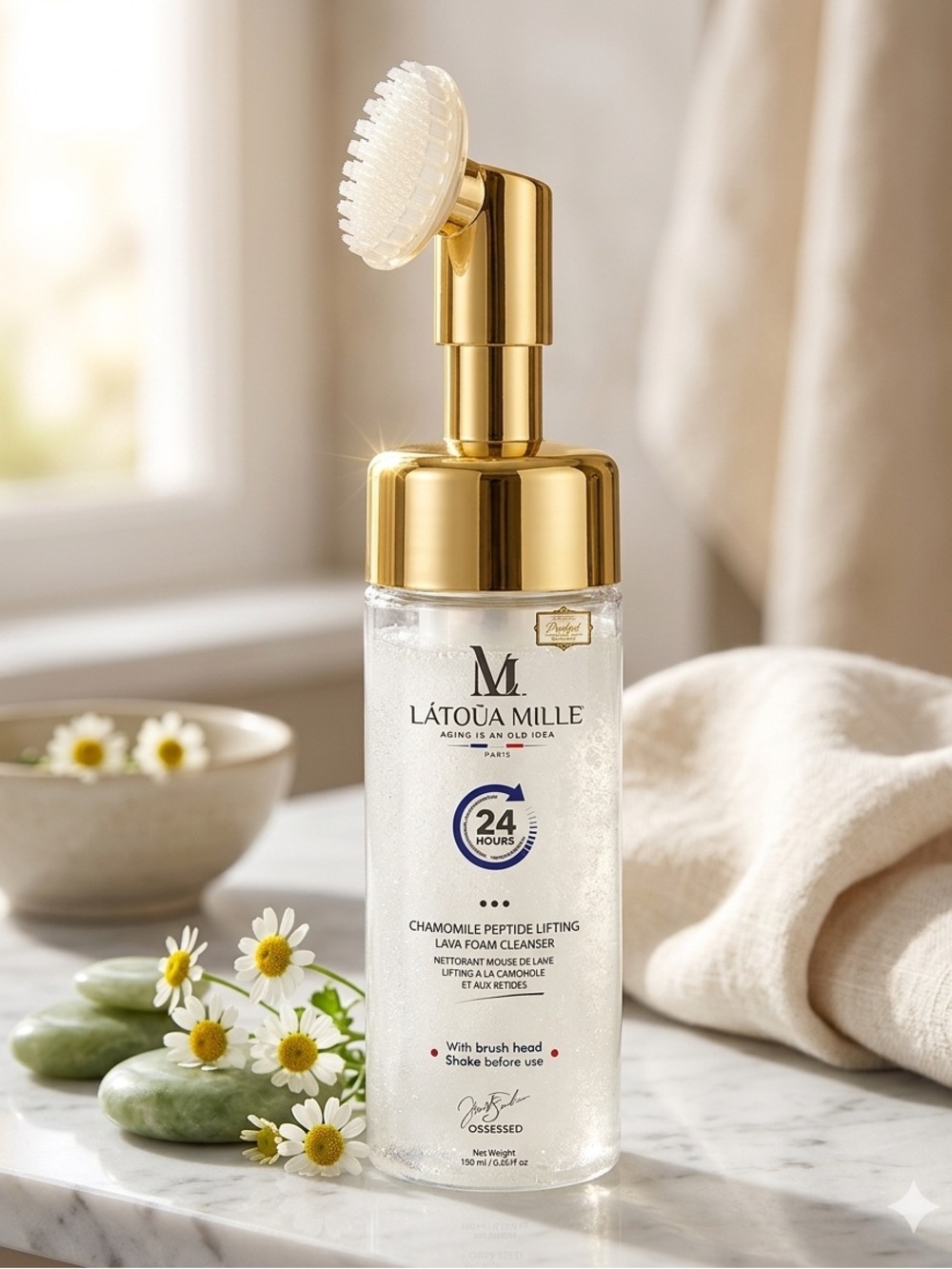 LATOUA MILLE Chamomile Peptide Lifting Foam Cleanser W/BrushHead ~ Retail $180